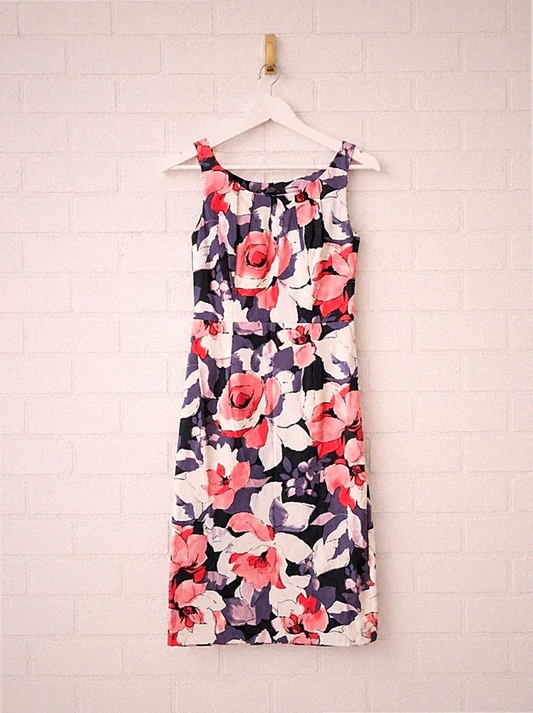 Coast Midikleid Blumen UK 10 rosa lila Hochzeit Gast Anlass ärmellos