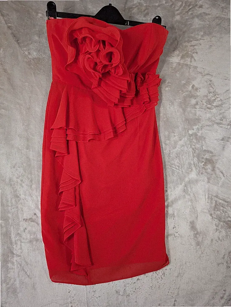 Coast Red trägerloses Rüschenkleid Größe 8 Korsett Mieder Anlass Hochzeit Gast