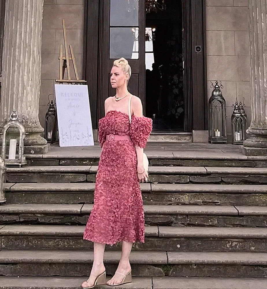 Cocktail Kleid Gr. L Abendkleid Hochzeits Gast Koralle Rosa Aus London