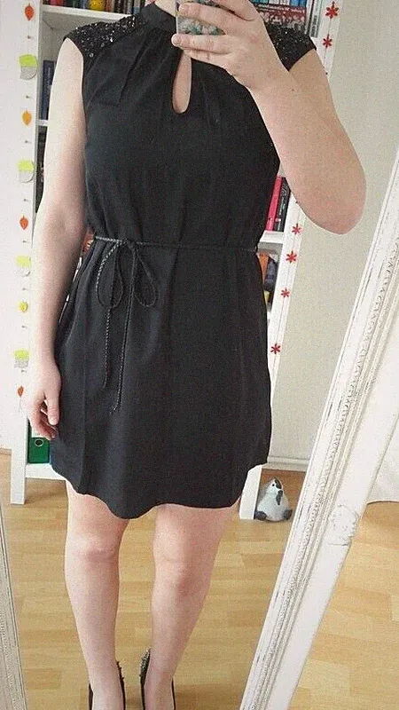 Cocktail Kleid Pailletten Party Glitzer Vero Moda M schwarz Taufe Hochzeit chic