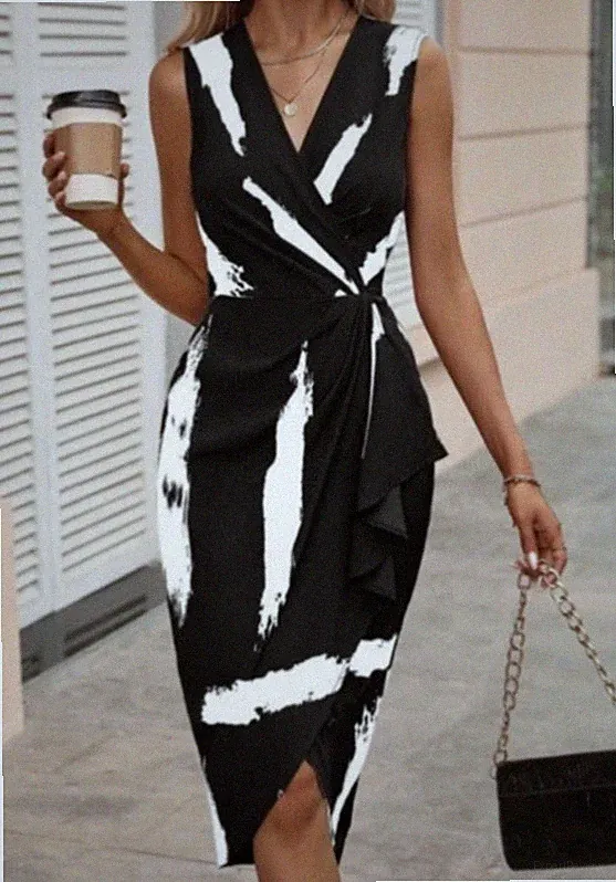 Cocktail Midi Sommer Kleid Wickel Etui Shape Wrap Dress 38/M Business Chic NEU!