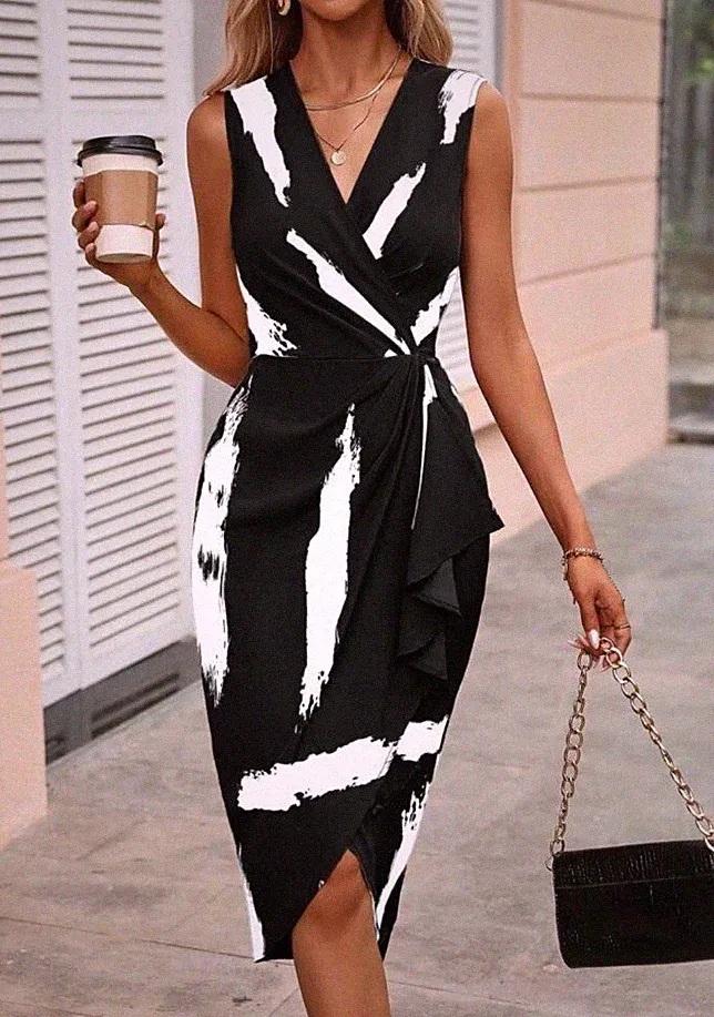 Cocktail Midi Sommer Kleid Wickel Optik Etui Wrap Dress 38/M Business Chic NEU!