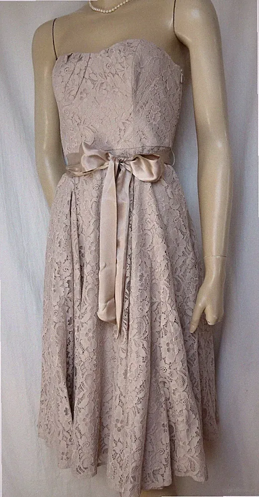 Cocktailkleid 36 Hochzeit nude rosa Spitze festlich Monsoon Kleid schulterfrei