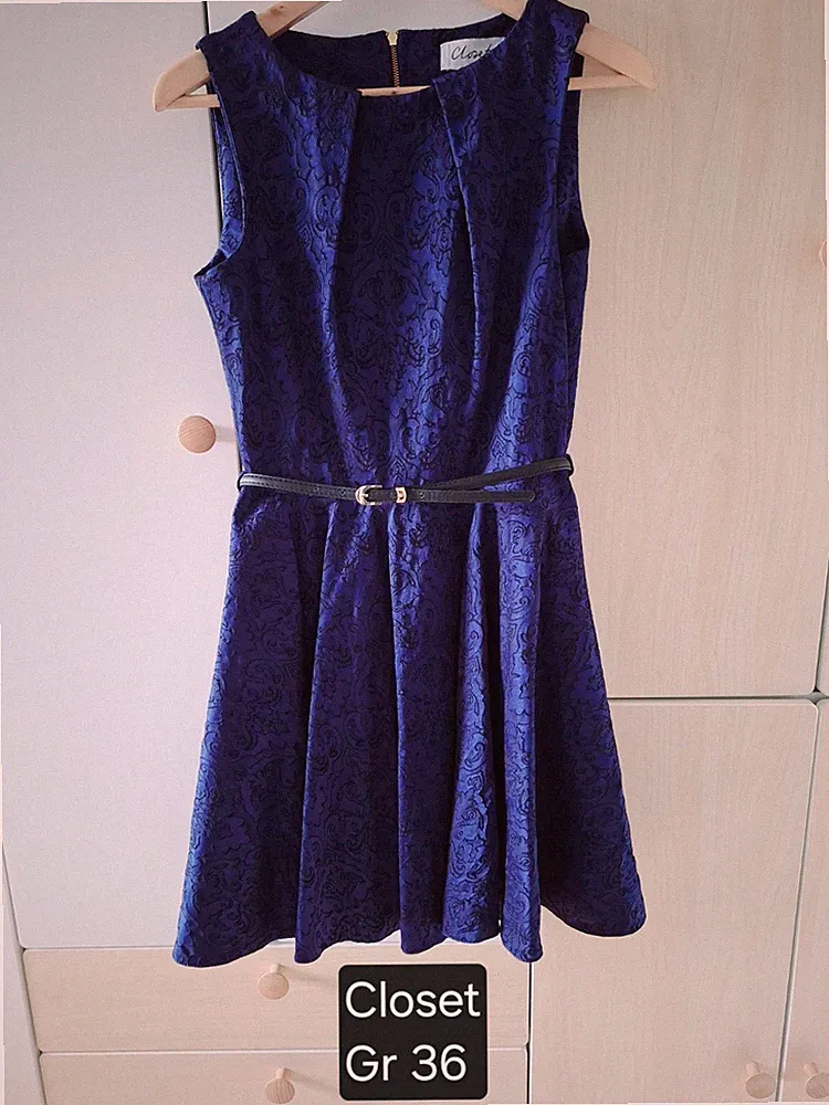 Cocktailkleid Blau Gürtel Abendkleid Abschlussball Hochzeitsgast Gr 36 Closet
