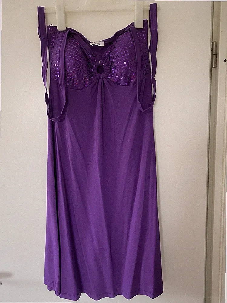 Cocktailkleid Damen Lila Gr. 38 mit Pailletten