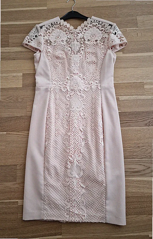 Cocktailkleid Hochzeit Bridesmaid Brautmutter Spitze Häkel Boho rosé rosa 40