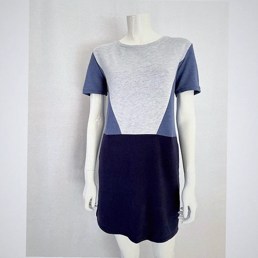 Color Block T-Shirt Kleid, lässige Tunika, Kurzarm geometrisches Etuikleid, M