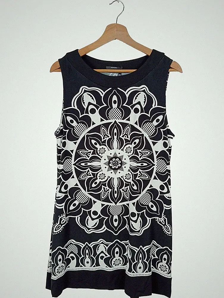 COMMA A-Linien Kleid Damen Kleid Gr. DE 40 schwarz-weiß Casual-Look