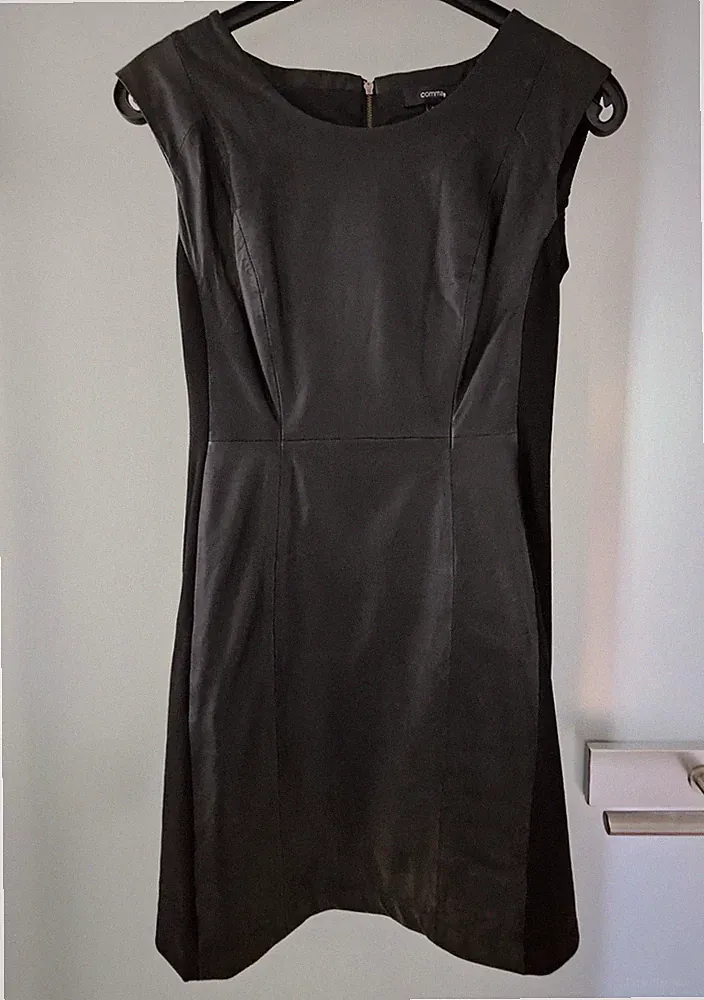 comma Damen Etuikleid Leder schwarz Gr. 36 ärmellos kurz Reißverschluss