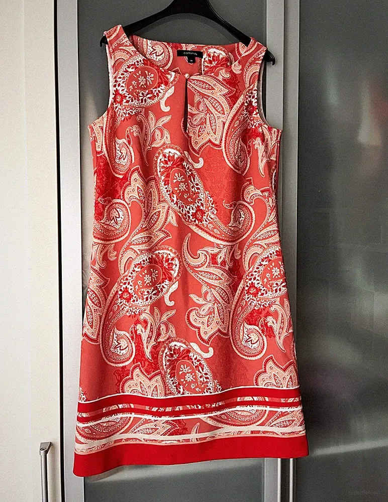 Comma Damen Etuikleid Paisley rot/weiß knie-lang ärmellos Gr. 38 Polyester