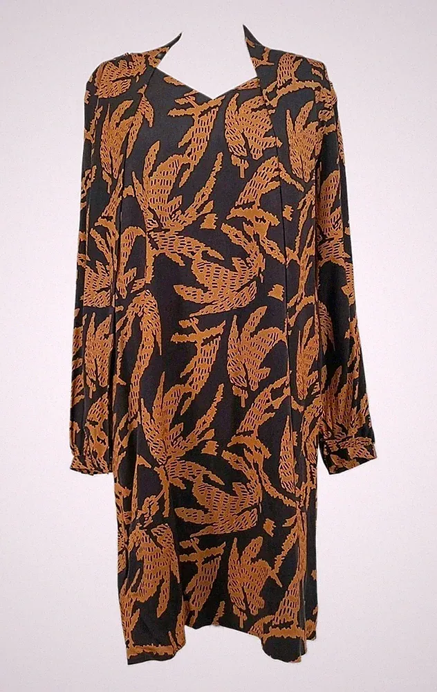 Comma Damen Kleid Gr.36 Schwarz Braun Abstrakt Muster A-Linie Oversized Schluppe