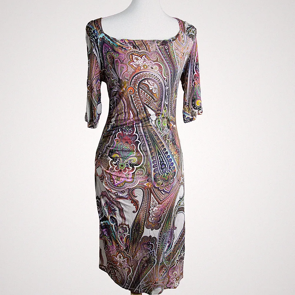 comma Damen Kleid Gr. 40 Paisley bunt elegant figurbetont gerafft