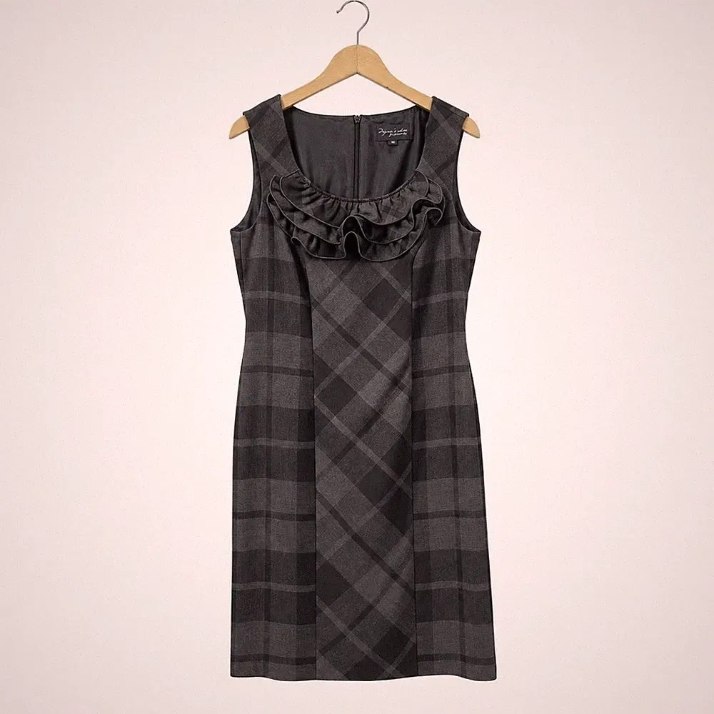 comma Etuikleid Damen Gr. 38 M Grau Kariert Elegantes Businesskleid mit Rüschen