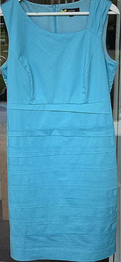 Comma Etuikleid/Sommerkleid Gr. 40 Türkis/Türkisblau mit horizontale Biesen