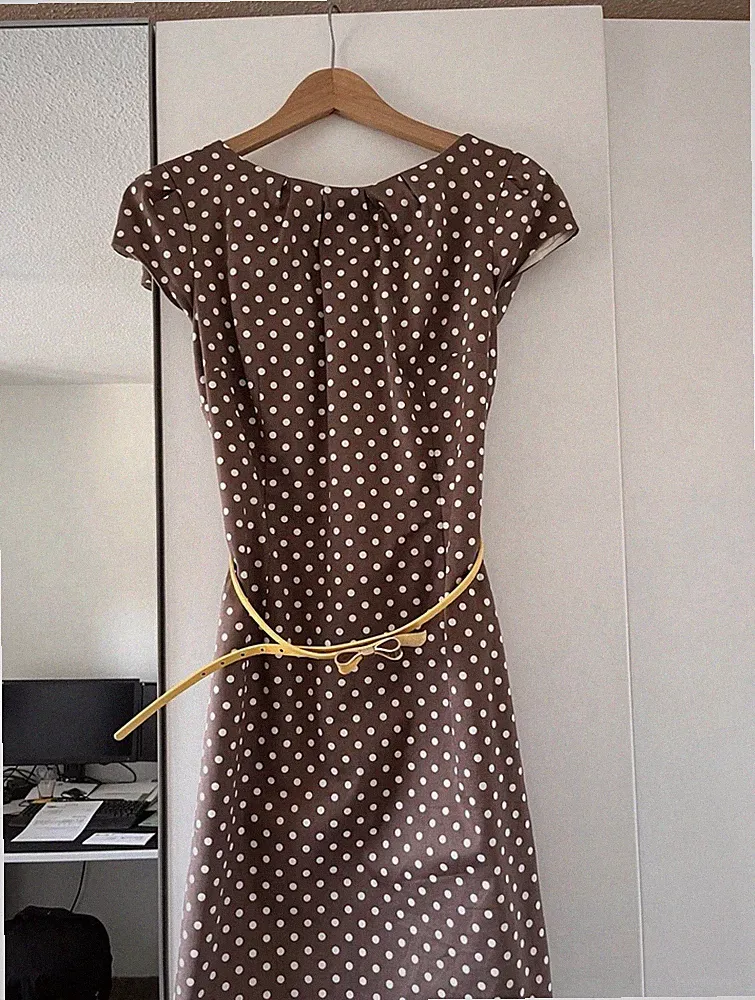 Comma Kleid Braun Mit Punkten Gr. 38