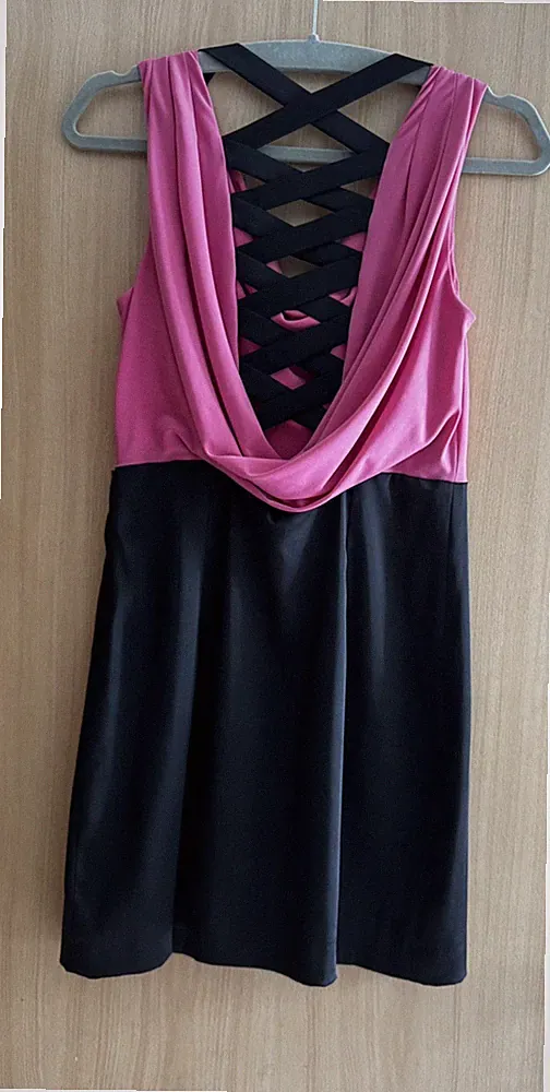 Comma Kleid, Gr. XS, 34, schwarz, pink, Schhnürung