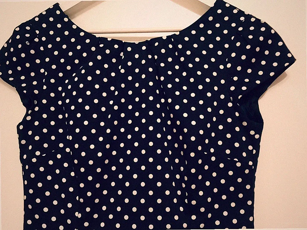 COMMA Sommer Business Kleid Etuikleid - Gr. 38 - Blau/Weiß - gefüttert