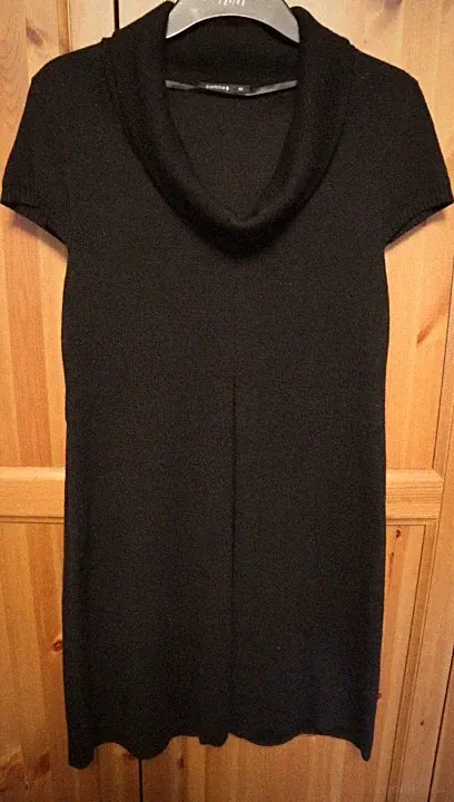Comma Strickkleid Kurzarm Gr. M - schwarz Rollkragen A-Linie mit 50% Wolle - TOP