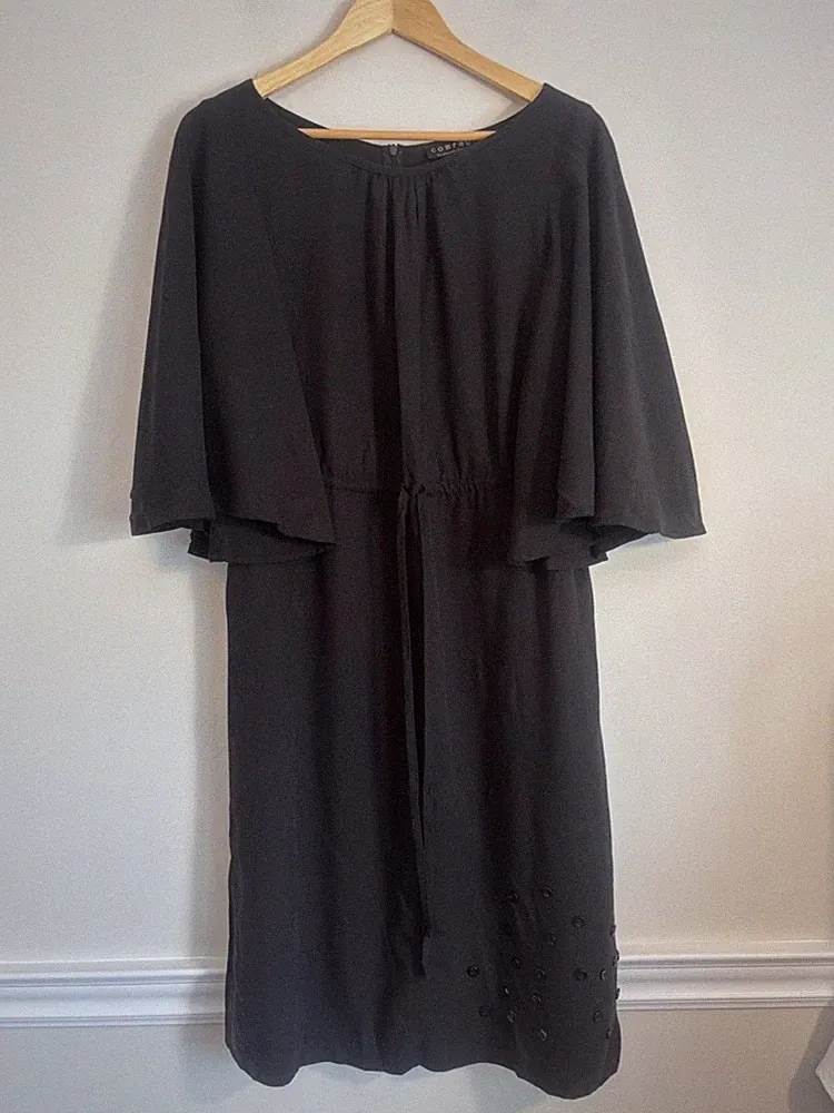 Comrags Gunhouse Cornish Black Midi Dress with Cape Sleeves Size S Lagenlook