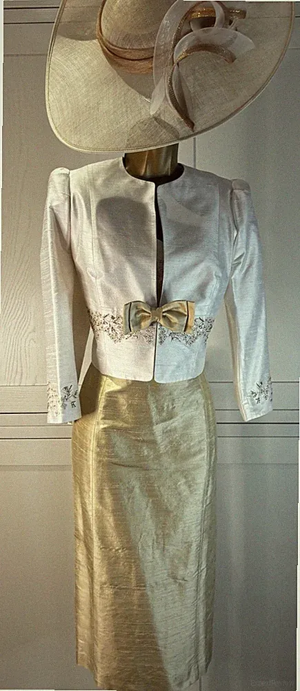 Condici UK 12 Creme Gold Rohseide Kleid Jacke Hochzeit Mutter Braut Gast Outfit