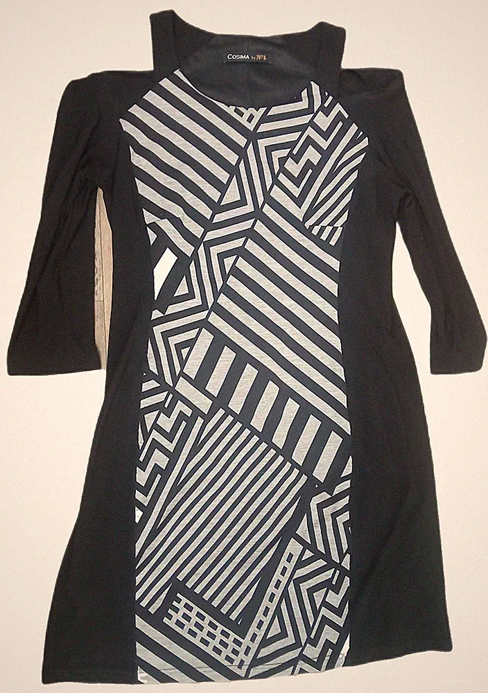COSIMA BY NO.1 Kleid Langarmkleid Casual-Look Damen Gr. 36/38 Schwarz Muster