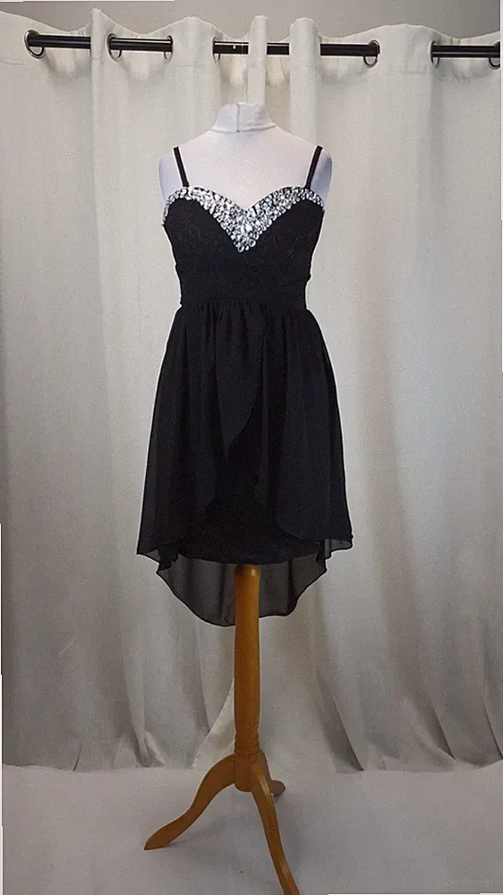 Cotton Club schwarz High-Low Schmuck Ausschnitt Ballkleid Gr 10 Uk CR067 JJ 01
