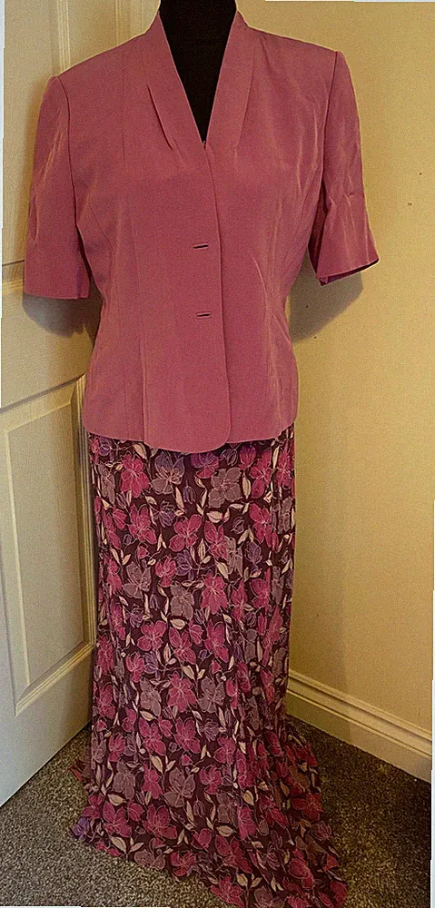 Country Casuals rosa Blumen zweiteiliges Outfit Größe 14 Hochzeit Gast Mutter Braut