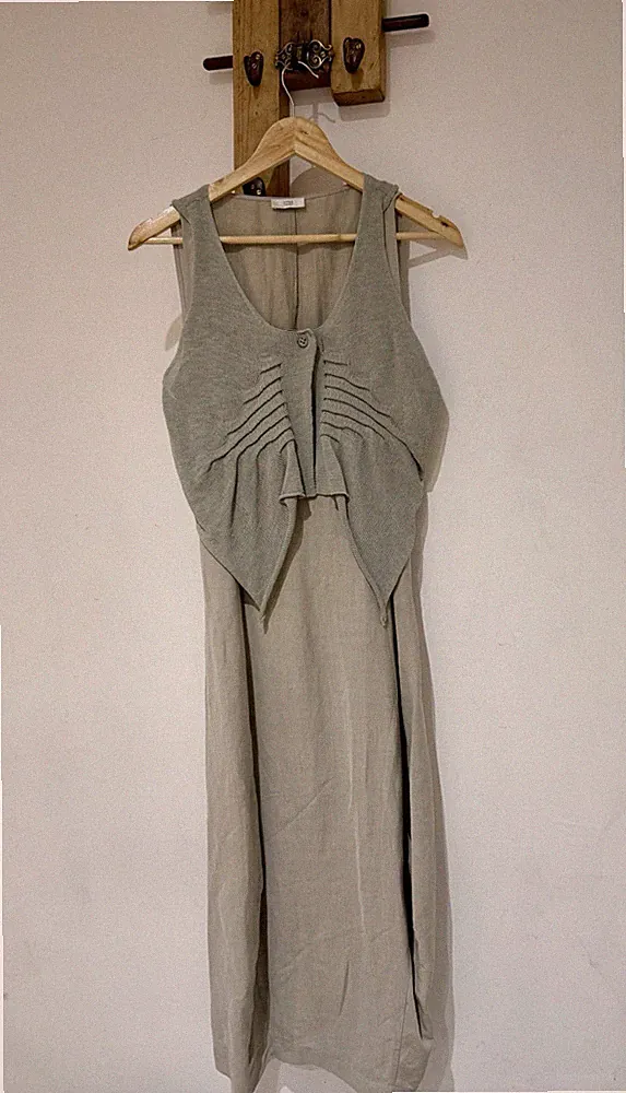 Crea Concept Lagenlook Leinen & Ramie Lagenlook Strickeinsatz Midikleid Gr 42 UK 14