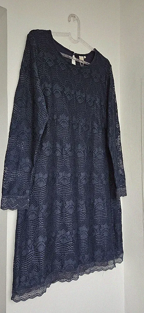 "Cream" Lianna Etuikleid Spitze mit langen Ärmeln knielang, Gr. XL, blau