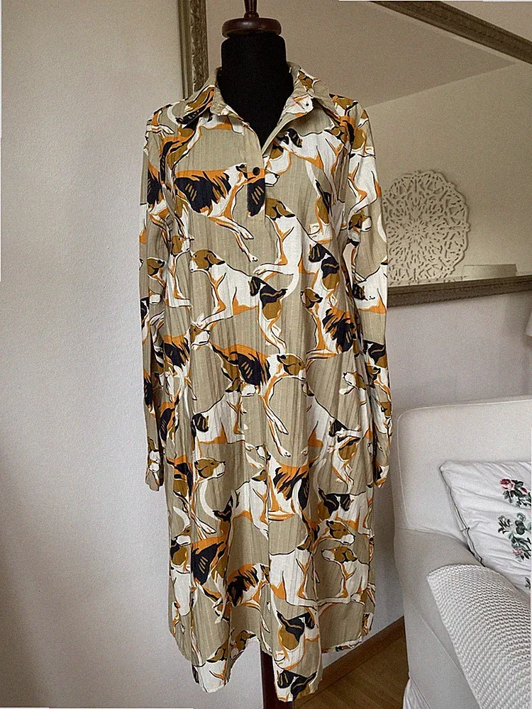 Culture DK Skandi Kleid Tunika Hunde Print Zara Blogger Ecovero Gr M 38 Neu