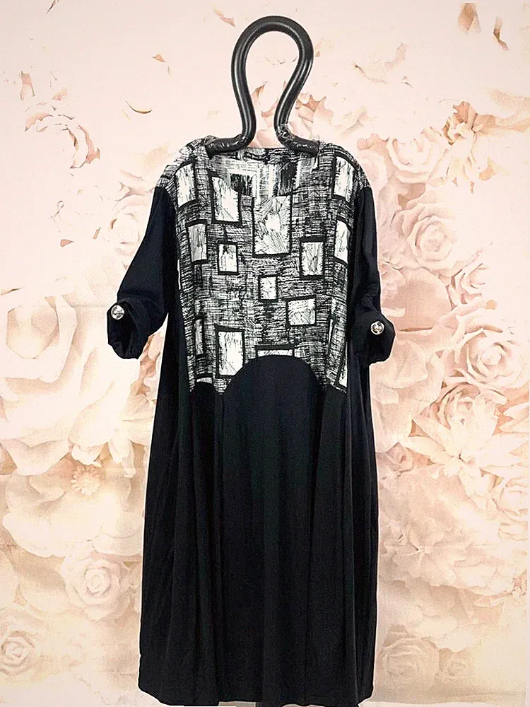 D516 do your best Casual Kleid Schwarz Weiß Grau Gr. 44 46 48