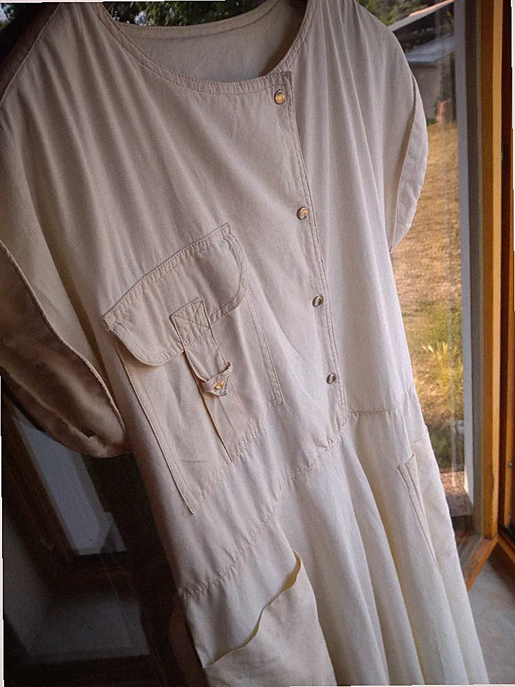 Da.-Kleid beige Gr. 42 100% Baumwolle kurzer Arm