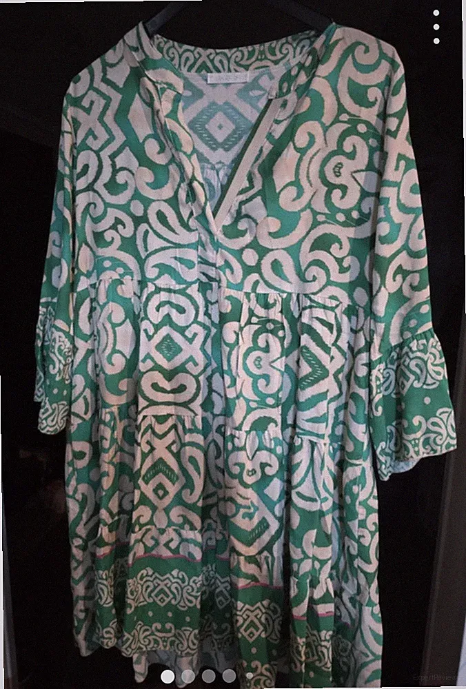 Damen A-Linie Kleid abstrakt grün/weiß V-Ausschnitt 3/4 Ärmel Gr. 46