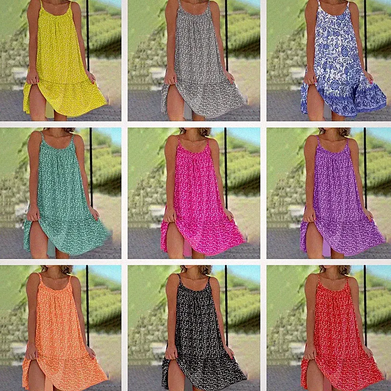 Damen A Linien Kleid Ärmellose Trägerkleid Sommerkleid Freizeitkleid Strandkleid