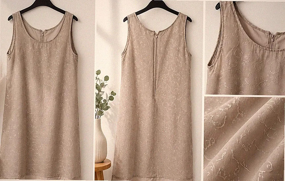 Damen A-Linien-Kleid Blumenmuster Beige Ärmellos Größe M Kurz