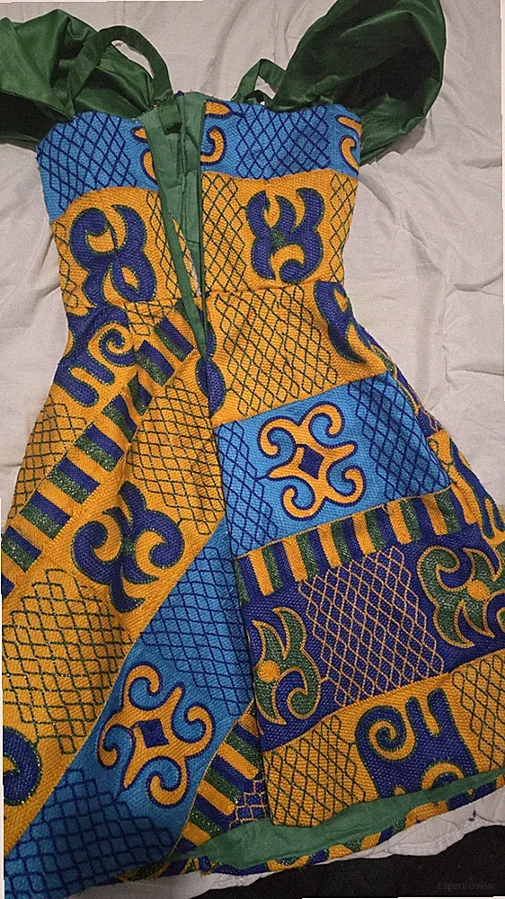Damen A-Linien-Kleid kurz mehrfarbig geometrisch ärmellos m. Schleife