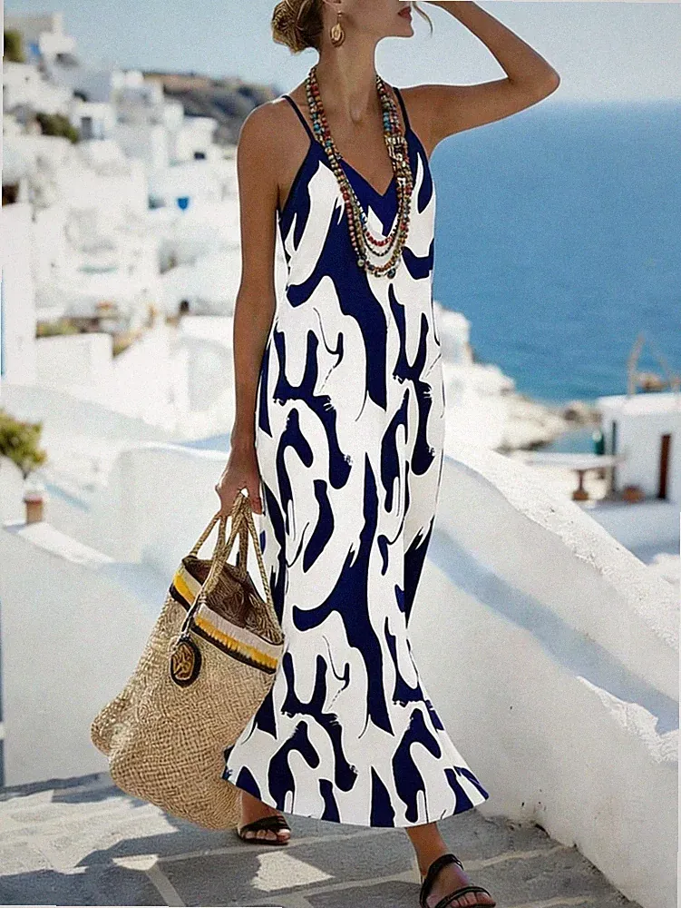 Damen A Linien Kleid mit Blumenmuster, ärmellos für Urlaub und Alltag