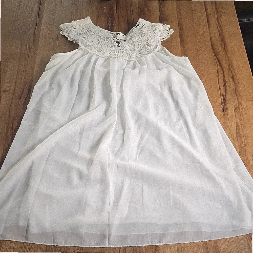 Damen A-Linien Kleid weiß Spitze Kurzarm Gr XXL runder Ausschnitt kurz uni