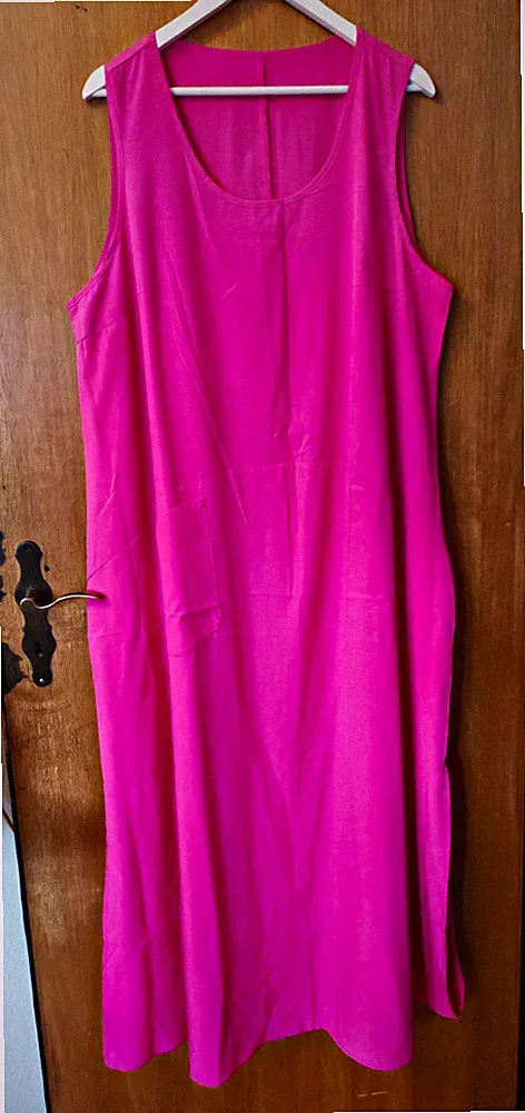 Damen A-Linien Maxikleid 4XL Übergröße ärmellos Taschen Pink/Grün