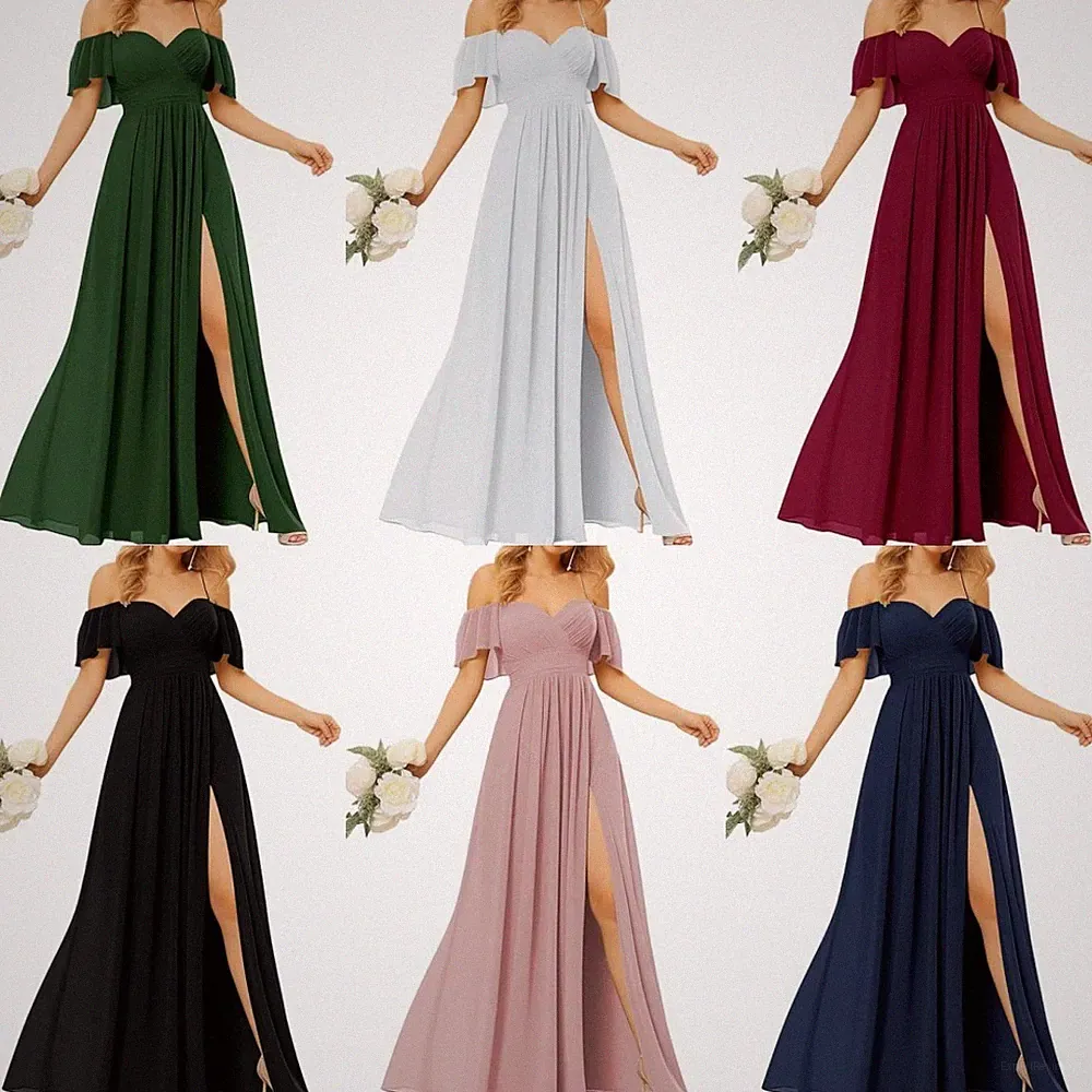 Damen Abendkleider Elegant Chiffon Brautjungfernkleid Kleider Für Hochzeitsgast