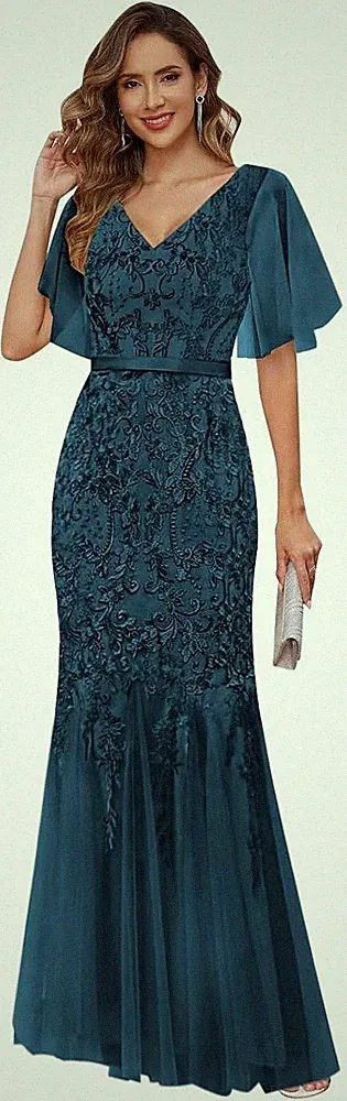Damen Abendkleider Elegant V-Ausschnitt Pailletten Kleider Für Hochzeitgast