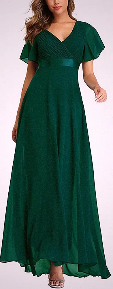 Damen Abendkleider Gürtel A-Linie Chiffon Brautjungfernkleid V-Ausschnitt Elegan