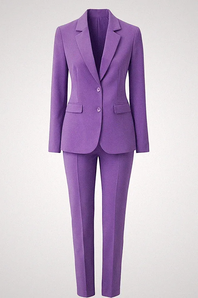 Damen Anzug mit Hose mit Tasche und Revers und Jacke 2 Knöpfe