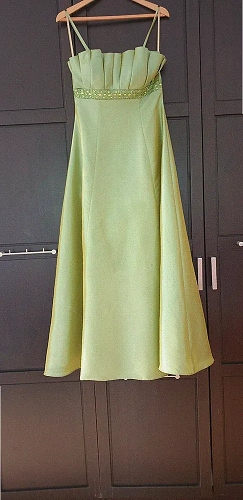 Damen Ballkleid Pistazie Hochzeit Abiball Abschluss Grün A-Linie Lang Maxi M 38
