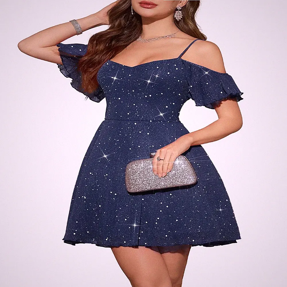 Damen Ballkleid Tüll Pailletten Herzförmiger Ausschnitt Kurz