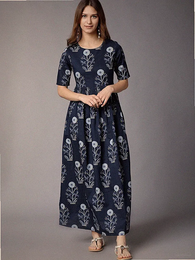 Damen Bedrucktes A-Linien Midikleid - Bollywood Eid Diwali Hochzeitskleidung