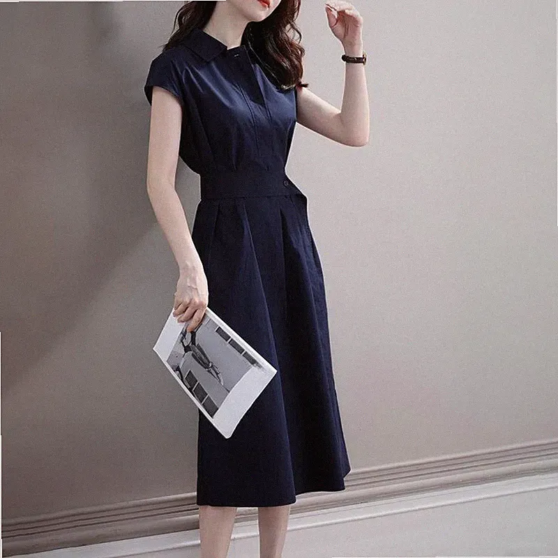 Damen Bleistiftkleid Formell Büro Kleider Ärmellos Midi Hemd Kleid