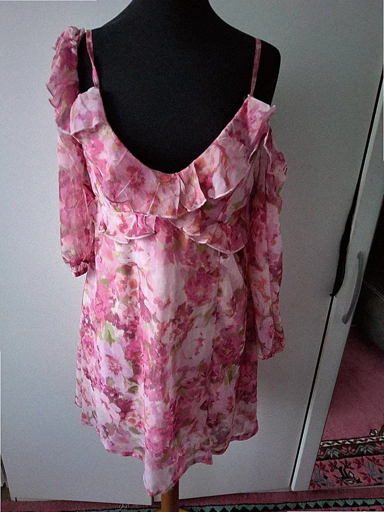 Damen Blumen Kurzarm Sommerkleid Strandkleid schulterfrei Minikleid Urlaubkleid