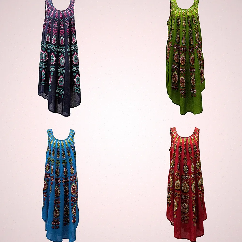 DAMEN BOHO BATIK ETHNISCH COVER UP LOUNGE STRAND SONNE ÄRMELLOS SCHIRM KLEID