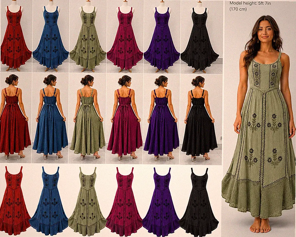 Damen Boho Maxikleid Sommer Viskose bestickt ärmellos Größe 12 14 16 18 20 22